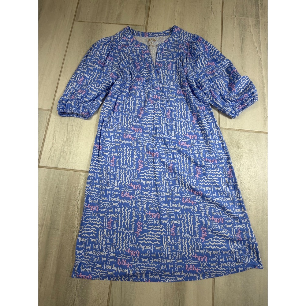 Lilly Pulitzer Colson Shift Dress Sunwashed Blue Seacrets Cotton Dress Size S - Picture 7 of 9